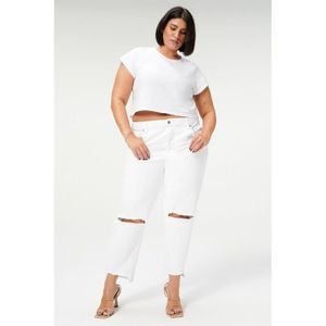 GOOD AMERICAN New Plus Size 18 Good Girlfriend Jeans in White Distressed